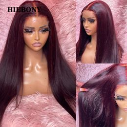 Dark Burgundy Lace Front Human Hair Wig 250 Density Straight 13x6 Frontal with Glueless Closure, Pre Plucked for Natural Look 231226
