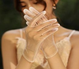 Five Fingers Gloves White Black Silk Short Women Summer Lace Mesh Gauze Ultra Thin Vintage Elegant Opera Transparent Party Glove9940085