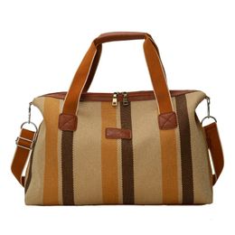 Casual Canvas Bag Large Capacity Travel Handbag Female Fashion Stripe Carry On Luggage Tote Bag Women Duffel Shoulder Bags 231226
