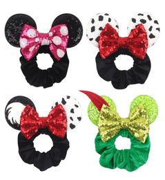 New Pretty Mouse Ears Velvet Scrunchies Hairband Women Elastic Ponytail Holder Girls Sequins Hair Bow Hair Accessories for hallowe1252720