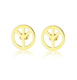 Stud Stainless Steel Delicate Gold Peace Sign Women Fashion Earrings Jewelry Gift For Him8090753