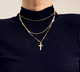 HC Vintage Gold Colour Thin Chain Necklace Multi Layer Pendant Punk Beads Link Necklace for Women Men Goth Choker Jewellery T6670559