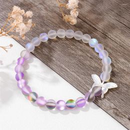 Strand Shiny Moonstone Bracelet For Women Crystal Natural White Shell Butterfly Handmade Glass Stone Bangles Female Jewelry