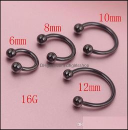 Nose Rings Studs Body Jewellery Anodized Black Horseshoe Bar Lip Septum Ear Ring Various Sizes Available Piercing Drop Delivery 201810854