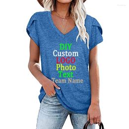 Women's T Shirts Europe The United States Spring Summer Solid Color V-Neck Short-Sleeved T-Shirt Tops Women Customize Your LOGO Text