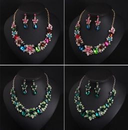 Women Colourful Flowers Bridal Jewellery Sets Wedding Bib Choker Chain Necklace Earrings Cocktail Party Costume Crystal Jewellery7023151