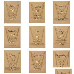 Pendant Necklaces 3Pcs/Set 12 Zodiac Sign Necklace For Women Constellation Pendant Chain Choker Birthday Jewellery With Cardboard Card D Dhifz