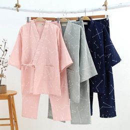 Women's Sleepwear Japanese Style Pajamas Spring Autumn Couples Men And Women Kimono Cotton Linen Set Large Size Pijamas Home Nightwear