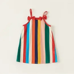 Girl Dresses Fashion Cotton Slip Princess Dress Vestido Summer Children Bow Stripe Vest Skirt Korean Toddler Kids Beach Holiday 1-12Y