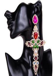 Baroque Gold Color Big Cross Earrings For Women Large Long Earrings Jewelry Brincos 2017 Rhinestones Dangle Earrings Bijoux 2018 S2874101