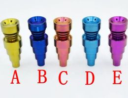 Anodized colorful 6 IN 1 domeless Titanium Nail 10mm&14mm&19mm Gr2 titanium nails with male and female joint with removable bowl LL