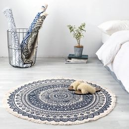 120 cm diameter bomullstrå vävd matta mandala boho golvmatta vardagsrum sovrum tofs fotmatta yoga kudde