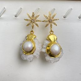 Dangle Earrings 2023 Light Luxury Niche Pearl Electroplated For Women's High-end Sense Versatile Temperament Flower