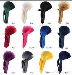 12 Colours Luxury unisex Velvet Durags Bandana Turban Hat pirate caps Wigs Doo Durag Biker Headwear Headband Pirate Hat Hair Access3540922