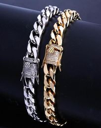 10mm Miami Cuban Link Iced Out Gold Silver Stainless Steel Bracelets Hip Hop Bling Chains Jewellery Mens Bracelet7408498