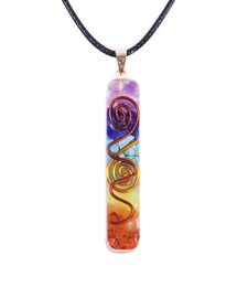 Reiki 7 Chakra Orgone Pendant Necklace Energy Healing Crystals Chips Tumbled Stones Mixed Orgonite Resin Necklace CX2007219543665