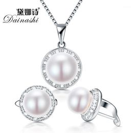Dainashi real freshwater pearl jewelry set with slide pendant and hoop earring with 925 sterling necklace for women1306M