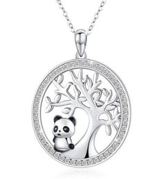 Cute Panda Crystal Bridal Necklace Vintage Female Tree Of Life Pendant Rose Gold Silver Colour Chain Necklaces For Women3613333