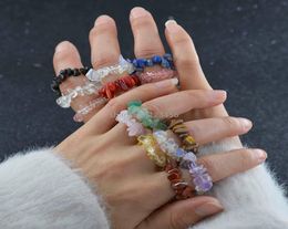 Elastic Adjustable Irregular Crystal Pink Quartz Lapis Natural Stone Rings Colorful Chips Stone Statement Beaded Ring for Women Je6883173