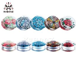 KUBOOZ Transparent Acrylic Suit Vintage Flower Ear Tunnel Plugs Gauges Body Jewellery Piercings Earring Piercing Expander Whole 4531277