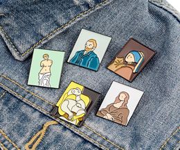 Abstract Art Oil Painting Brooch Pins Set Enamel Funny Metal Brooches for Girls Gift Jewelry Mona Lisa Badges Venus Denim Shirt Pi4732101