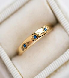 2021 Christmas Gift Fashion Women Girl Jewellery 3 Stone Blue CZ Cubic Zirconia Open Starburst Star Signet Ring5673497