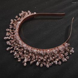 Headpieces Pink Crystal Bridal Headpiece Crown Handmade Bride Party Head Jewellery Wedding Headband Hair Accessories Trendy Tiara For Women