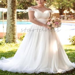 Estilo country uma linha vestido de noiva elegante fora do ombro babados renda boho vestido de noiva tule trem varredura jardim boêmio praia vestidos de noiva 2024 vestidos de novias