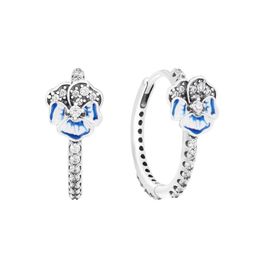 Huggie 2022 New Arrival Blue Pansy Flower Hoop Earring 925 Sterling Silver Earrings for Women Jewellery Wedding Ear Brincos Pendientes