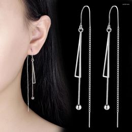 Dangle Earrings Trendy Water Drop Ball 925 Silver Needle Elegant Temperament Triangle Line Simple No Fade Long Tassels Eardrop