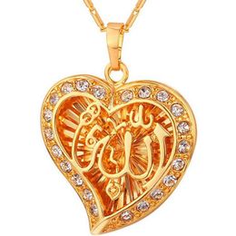 Classic Arabic Muslim Jewellery Whole Gold Colour Crystal Hollow Heart Shape Fashion Pendants Necklaces For Women311Y