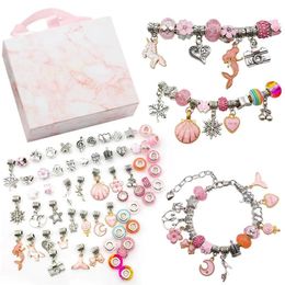 Bracelets 1 Set Pink Jewelry Kits Big Hole Beads Pendants for Diy Bracelet Handmade Craft Materials Accessories Multicolor 14cm X 12cm