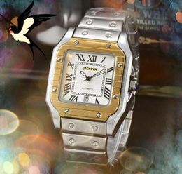 2024 Square Line Skeleton Dial Automatic Date Men Watches Luxury Fashion Mens Full Stainless Steel Band Quartz Movement Clock Gold Silver Leisure Wristwatch Gifts