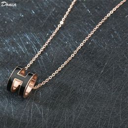 Donia Jewellery love home Europe and America fashion titanium steel plating Rose Gold Enamel Necklace Fashion Accessories luxury bir269Y