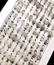 100pcslot Random Mix band Laser Cut Stainless Steel Silver Rings Multidesign Top Mixed Women039s Smart Elegance Rings Wholesa553395534363