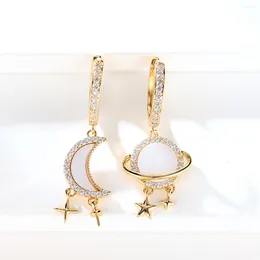 Stud Earrings Accompanied By Stars And Moons For Women Gorgeous Zircon Inlaid AB Model Gold Color Jewelry