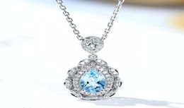 Vintage aquamarine blue crystal topaz gemstones diamond pendant necklaces for women white gold silver color jewelry fashion gift8491878