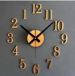 Clocks Reversal clock time back metal texture 3D stereo diy wall clock fashion creative DIY clock self