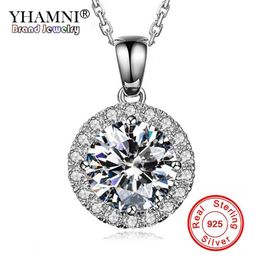 YHAMNI Natural 925 Sterling Silver Wedding Pendant Necklace Real Top 5A Cubic Zirconia Stone Chain Necklaces For Women YXL001254L