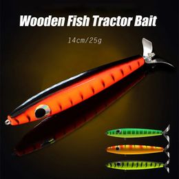 2pcs Fish Tractor Bait Lure 14cm/25g Bigbait Fishing Hard Bait Wood Floating Trolling Swivel Tail Deep-sea Swordfish Tuna Bonito 231225