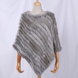 Genuine Rabbit Fur Knitted Natural Poncho Fashion Wrap Coat Shawl Lady Scarf Wedding Party Wholesale Cape 231226