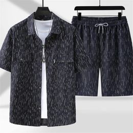 Men's Tracksuits Summer Shirts Shorts Vertical Stripe Suits Men Plus Size 11XL Sets Fashion Casual Shirt Male Big