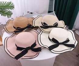 Simple Foldable Wide Brim Floppy Girls Straw Sun Caps Beach Women Summer Bowknot Hat UV Protect Travel Cap Female9358196