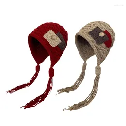 Berets Winter Autumn Striped Knit Hat For Women Men Korean Style Skullies Beanies Female Cute Furry Ball With Rope Outdoor Keep Warm