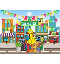 Sesame Street Birthday Party Themed Pography Backdrop Colourful Flags Elmo World Baby Kids Children Po Booth Background8534904