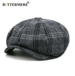 BUTTERMERE Men Newsboy Cap Unisex Beret Wool Hat Tweed Gatsby Octagonal Plaid Women Vintage Brand Winter Spring bill Hats1973720