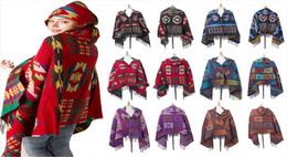 Women Bohemian Collar Plaid Hooded Blanket Cape Cloak Poncho Fashion Wool Blend Winter Outwear Shawl Scarf DDA7553055439