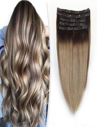 Clip in Human Hair High Grade 100g Balayage Ombre Color Straight Natural Extension With Double Drawn W2204011263552