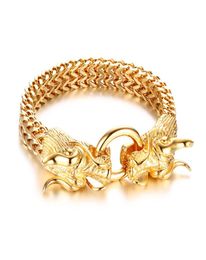 316L Stainless Steel Men Dragon Head Gold Bracelet Personality Cool Bone Chains Boys Hip Hop Rock Bangle Male Punk Brace lace6346863