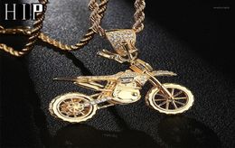 Pendant Necklaces HIP Hop Full Iced Out Bling CZ Cubic Zircon Copper Cool Motorcycle Pendants For Men Jewellery Whole2261451